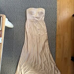 Jenny Yoo Strapless Satin Dress in Cream